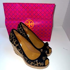 Size 10 Tory Burch' Peep Toe Espadrille Wedge Leopard Print